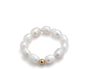 Stretch Freshwater Pearl Rings with 14K Gold Plated Beaded Adjustable Stackable Rings Holiday Gift for Women Girls