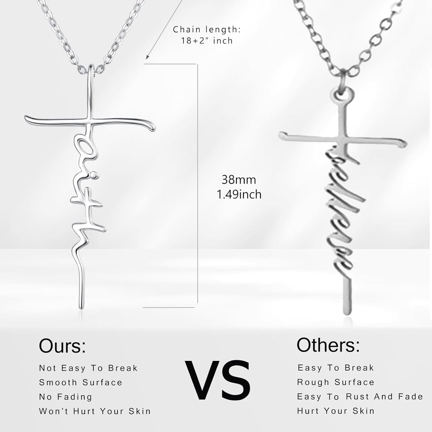 Faith Cross Necklace for Women 925 Sterling Silver Pendant Necklace with Birthstone Initial Christian Religious Confirmation Baptism Gifts