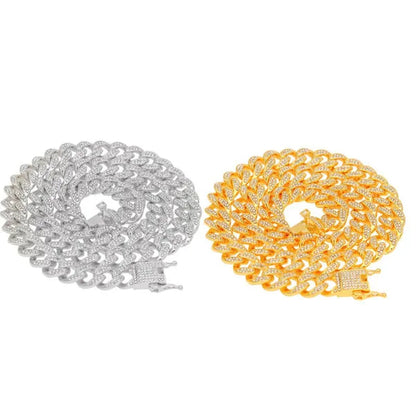 13MM Men's Hip Hop Necklace or Bracelet,Iced Out Bling Rhinestones Miami Cuban Link Chain Necklace Bracelet Set Jewelry Gifts