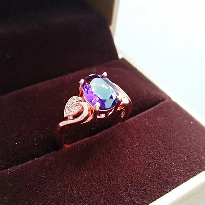 Fashion Amethyst Flower Pendant Necklace Water Drop Cubic Ziconia Earrings Four Leaf Clover Bracelet Double Heart Open-End Ring Jewelry Set For Women Gift