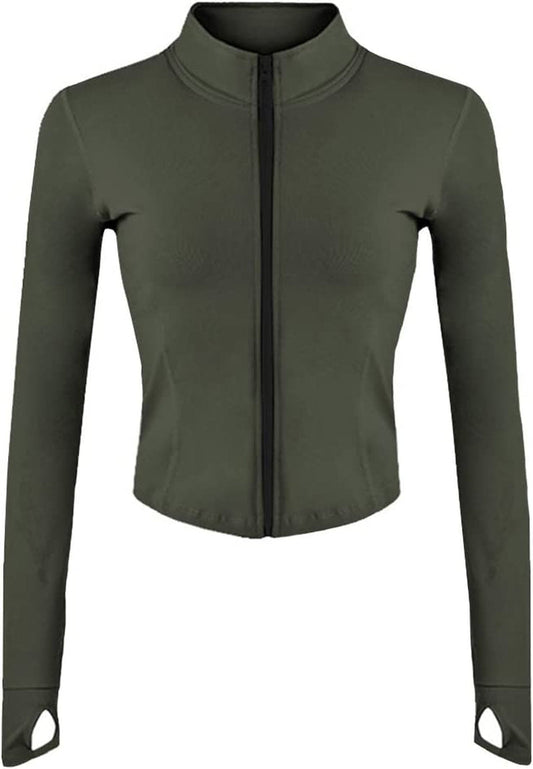 Women'S Athletic Full Zip Lightweight Workout Jacket with Thumb Holes