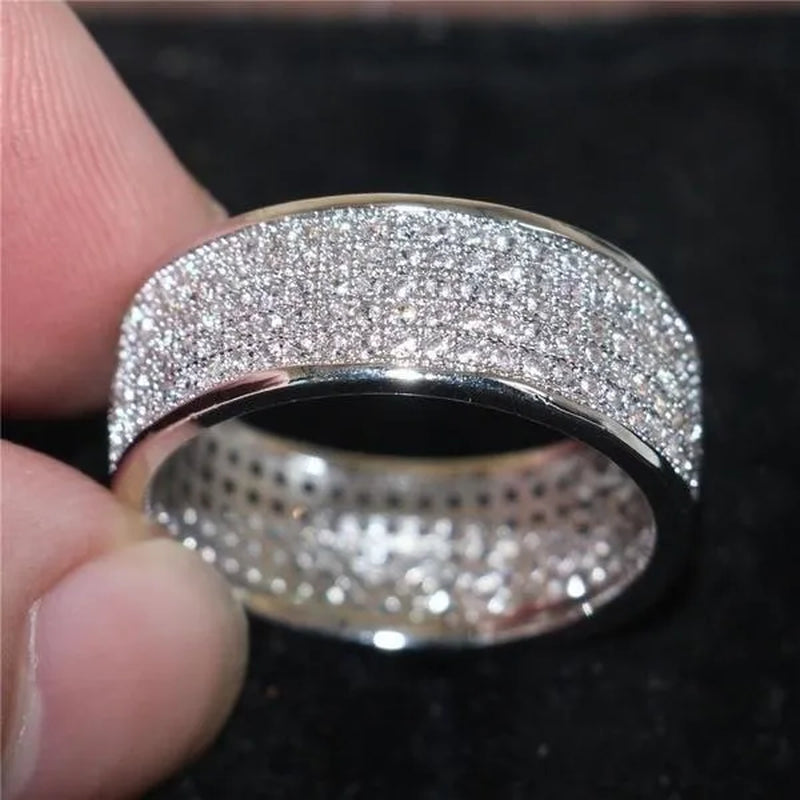 New Solid Sterling Silver White Sapphire Diamond Wedding Band Rings Engagement Anniversary Party Jewelry Size 5-12 - WORLD TIME VISITS