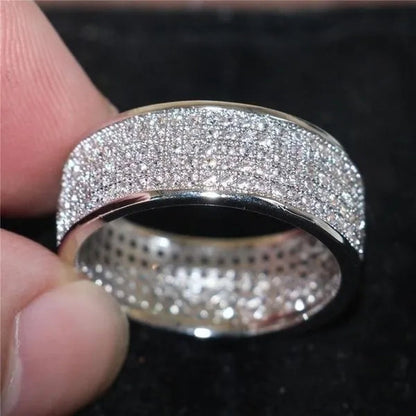 New Solid Sterling Silver White Sapphire Diamond Wedding Band Rings Engagement Anniversary Party Jewelry Size 5-12 - WORLD TIME VISITS