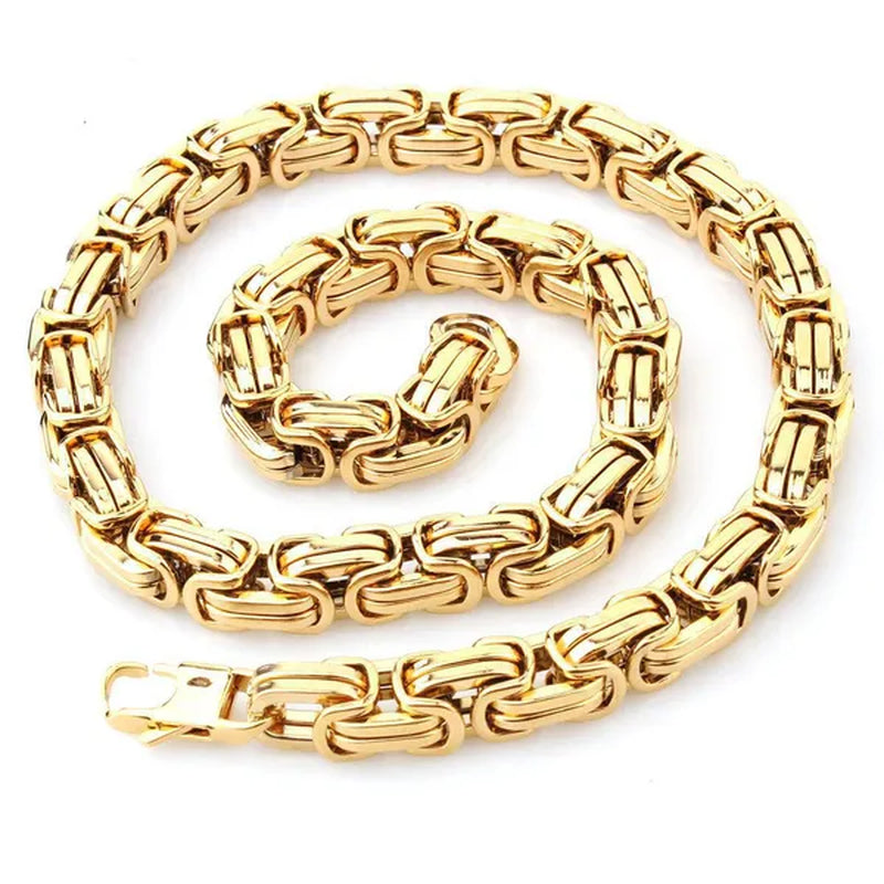 7-40" 12/15Mm Mens Womens Silver/Gold Stainless Steel Necklaces Byzantine Chain Curb Cuban Bracelet Necklace