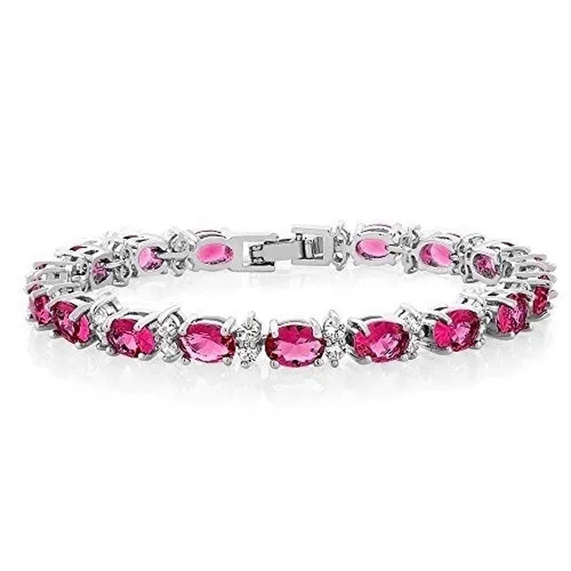 925 Sterling Silver Gorgeous Oval Ruby Amethyst Aquamarine Sapphire and round Sparkling Cubic Zirconia CZ Tennis Bracelet Jewelry Gift