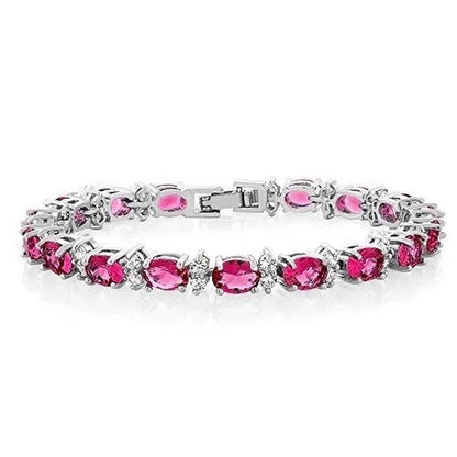 925 Sterling Silver Gorgeous Oval Ruby Amethyst Aquamarine Sapphire and round Sparkling Cubic Zirconia CZ Tennis Bracelet Jewelry Gift