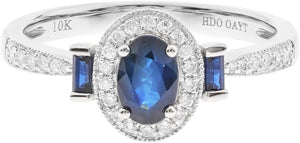 Gin and Grace 10K White Gold Genuine Blue Sapphire Ring with Diamonds for Women | Ethically, Authentically & Organically Sourced (Oval-Cut) Shaped Sapphire Hand-Crafted Jewelry for Her | Sapphire Ring for Women