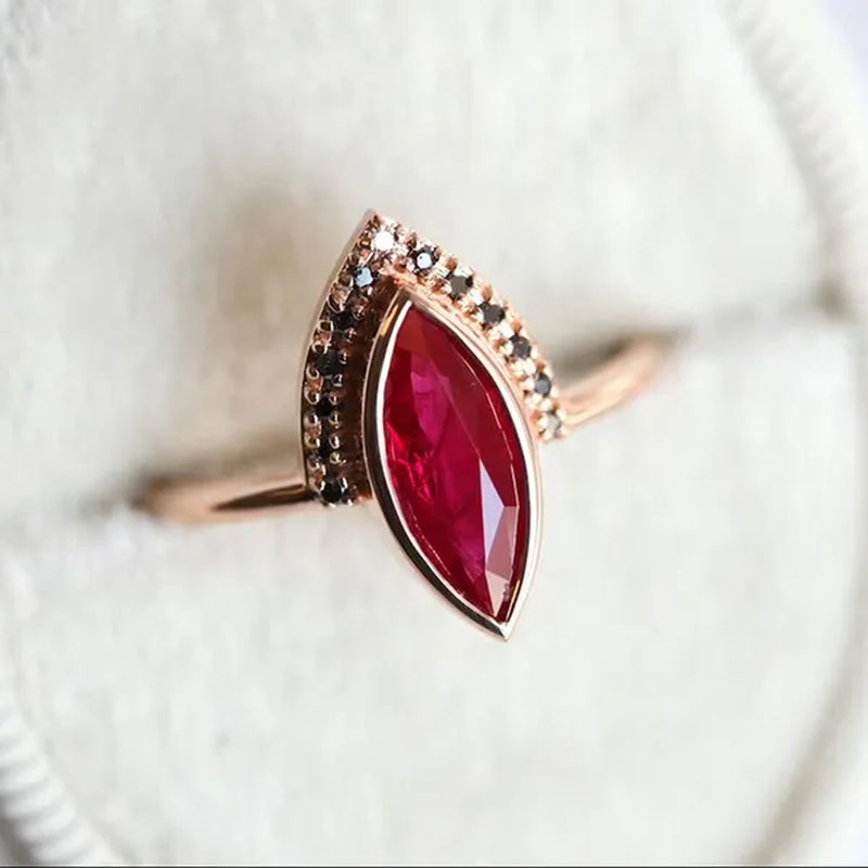 Unique Natural Rhombus 2 in 1 Ruby Engagement  Ring Marquise Bridal  Wedding Ring With Black Diamonds Women Ruby Ring Diamond Fine Jewelry Set （size 5-11）