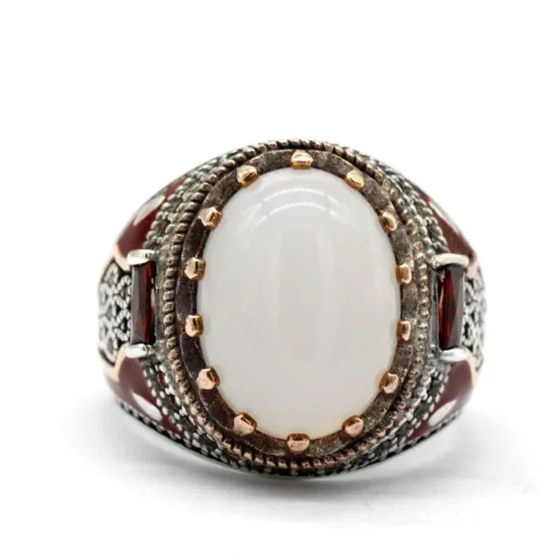 Business Men'S Fashion Ring Luxury Domineering White Turquoise Ring Wedding Engagement Ring Party Jewelry Size 6-13