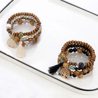 1PACK/2PACKS Beaded Bracelets Bohemian Bracelets Multi-Layered Wooden Beads Charm Bracelets Men'S and Women'S Fashion Beaded Bracelets - WORLD TIME VISITS
