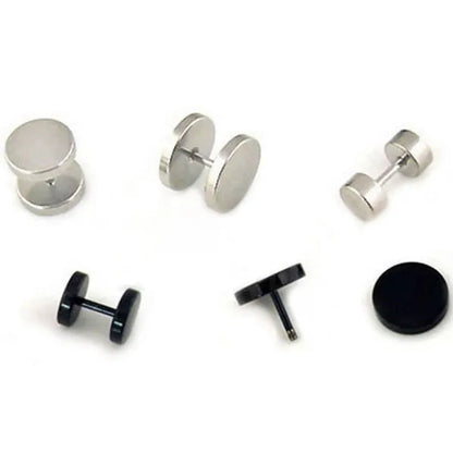 Punk Style Medical Titanium Black Silver round Barbell Stud Earrings Women Men'S Gothic Jewelry Rock Piercing Earring 1 Pair