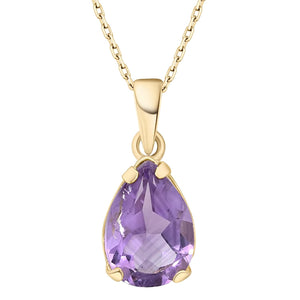 Amethyst Necklace in 14K Yellow Gold Plated - Dainty Teardrop Pendant, 7X10Mm February Birthstone Amethyst Gemstone - Handmade Bridal Wedding Jewelry for Brides and Classy Women