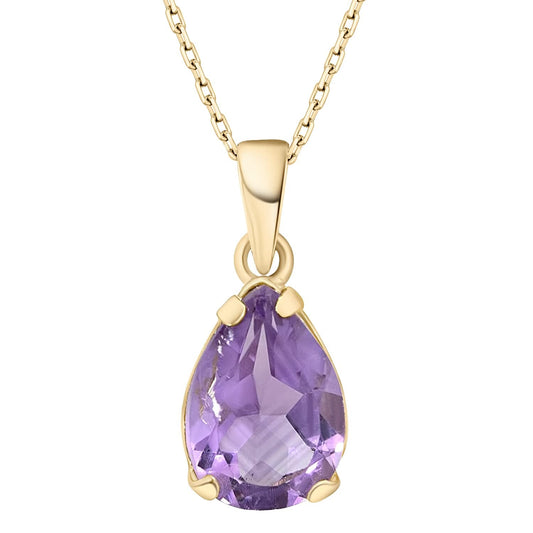 Amethyst Necklace in 14K Yellow Gold Plated - Dainty Teardrop Pendant, 7X10Mm February Birthstone Amethyst Gemstone - Handmade Bridal Wedding Jewelry for Brides and Classy Women