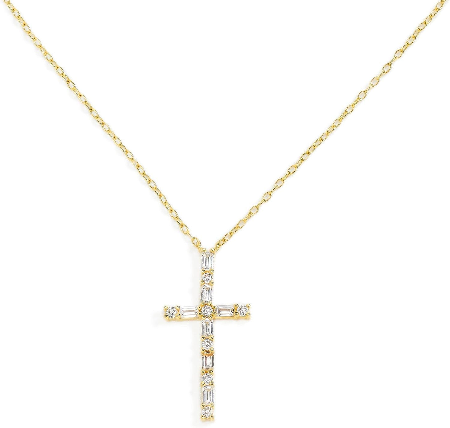 Cross Necklace for Women - 18K Yellow Gold over Sterling Silver - 0.51 CTW White Cubic Zirconia Pendant - Tarnish-Resistant Religious Gift - 18"