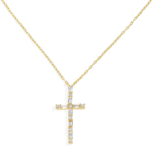 Cross Necklace for Women - 18K Yellow Gold over Sterling Silver - 0.51 CTW White Cubic Zirconia Pendant - Tarnish-Resistant Religious Gift - 18"