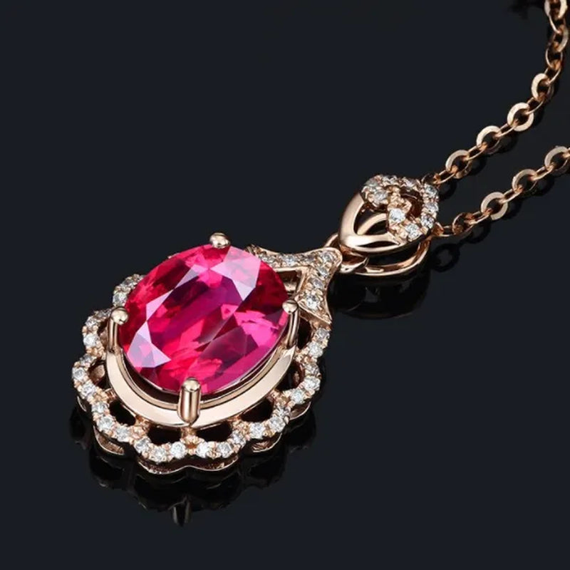 new High-end temperament  Ruby Zircon AAAs Necklace Gold-plated  Lady  Evening party Necklace