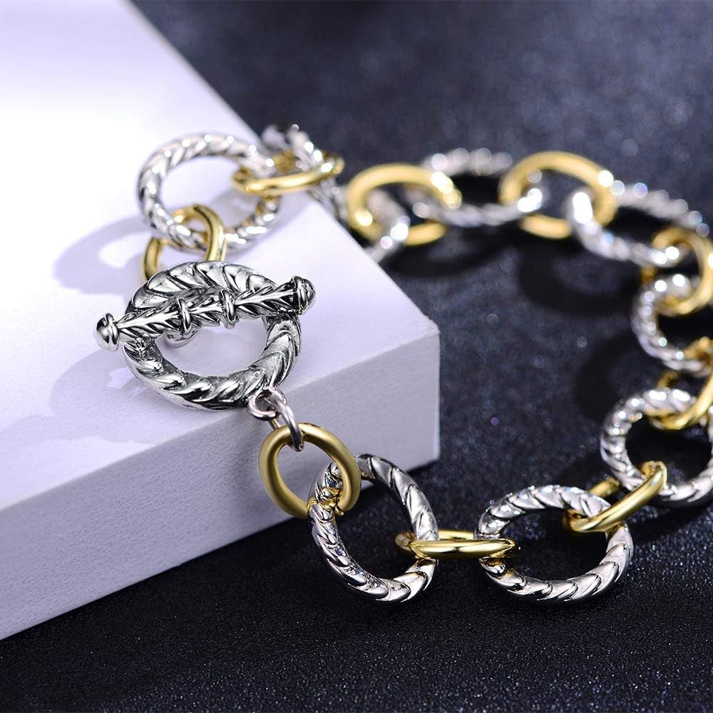 Link Bracelet for Women 2 Tone Circles Chain Silver and Gold Wire Cable Bangle Designer Inspired Bracelets