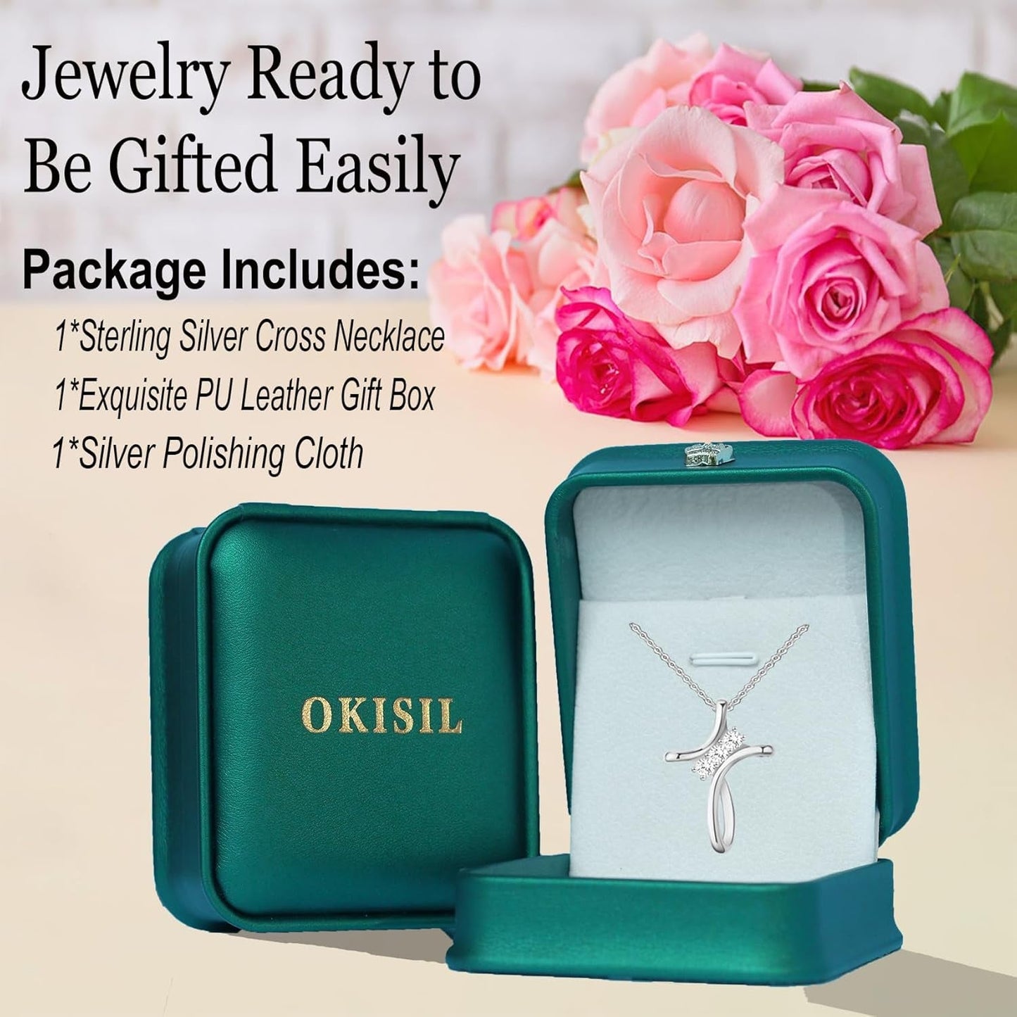 Cross Necklace for Women, 925 Sterling Silver 18K Gold Plated Diamond Necklace for Women, Cross Pendant with 3 Stone 5A Cubic Zirconia, Birthday Christmas Jewelry Gifts for Women Her, 20 Inches