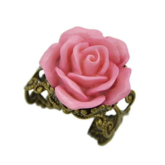 Vintage Jewelry Wholesale Hot Selling Promotion Bronze Alloy Gothic Black Rhinestone Rose Rings for Women