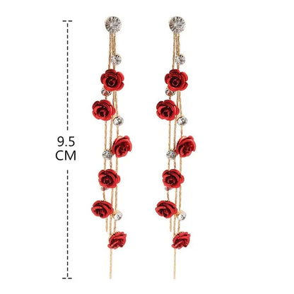 New Exquisite Women's Fashion S925 Silver Needle Diamond Rose Long Tassel Earring Jewelry Gift