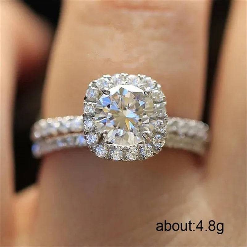 Exquisite Silver Plated Round Cut White Sapphire Diamond Promise Rings Courtship Jewelry Engagement Accessories