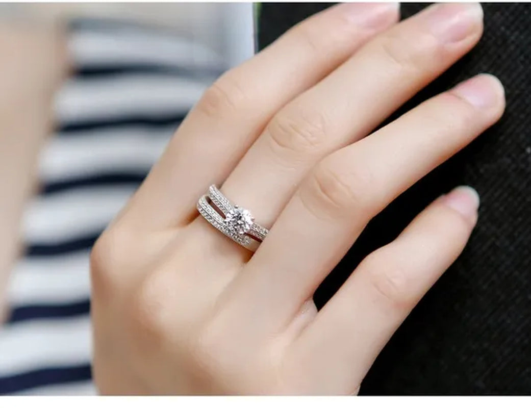 1ct Diamond White Sapphire Wedding Engagement Rings Set Women Bridal Jewelry Gifts (Black,Rose Gold,Silver,Gold)
