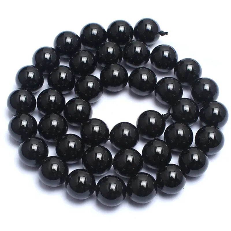 Natrual Round Stone Beads Genuine Black Tourmaline Stone Beads for Jewelry Making Bracelet Necklace 15inches 4/6/8/10/12mm