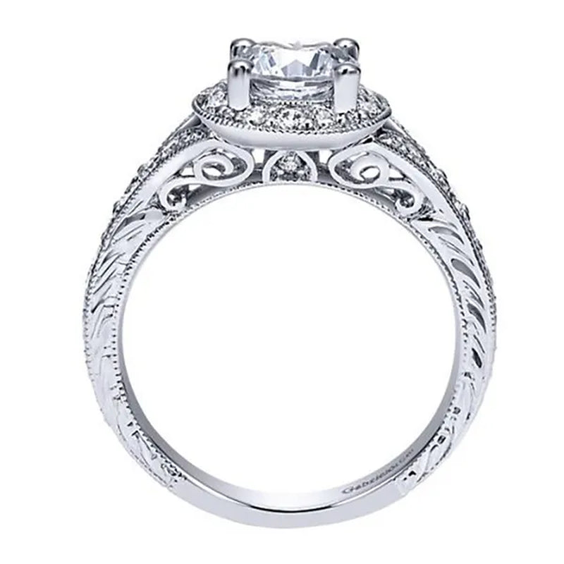 Luxury Female 2Ct Diamond Solitaire Ring S925 Original Silver Flower Vine Micro Paved Moissanite Wedding Ring Promise Engagement Rings