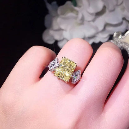Fashion Ladies 4 Prong Setting Square Cut Citrine Gemstone Silver Plated AAA Zircon Rings Bridal Proposal Engagement Jewelry