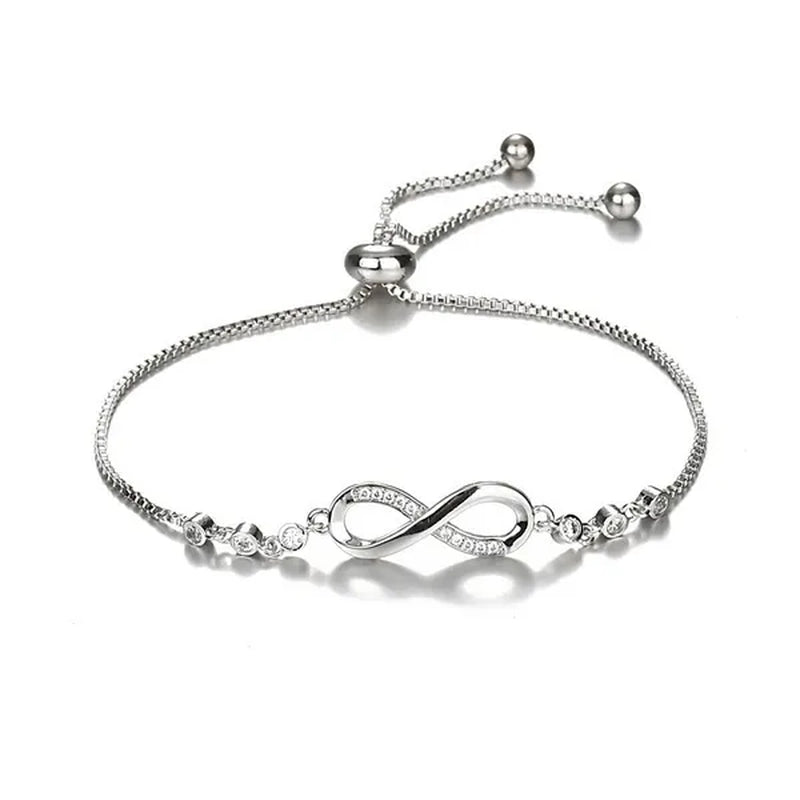 1Pc New Arrival 925 Sterling Silver Charm Bracelet Jewelry  Infinity Eight Crystal Diamond Link Chain Bracelet Ankle Bracelets for Women