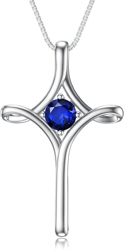Cross Necklace for Women 925 Sterling Silver Birthstone Cross Necklace Fine Jewelry Anniversary Birthday Gifts for Her
