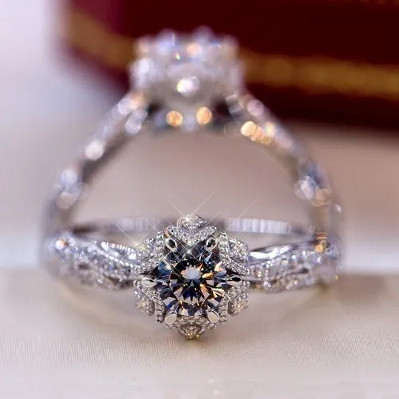 Dazzling Beautiful Women'S Fashion Exquisite Jewelry White Rhinestone Zircon Ring Romantic Bride Princess Engagement Wedding Ring Anniversary Gift Jewelry Size US4-12