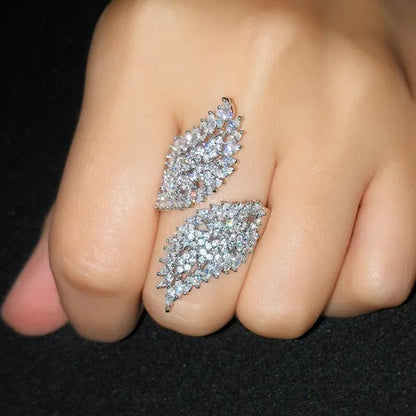 Silver Ring Leaf Open Ring Exaggerated Personality Leaf Gold Plated Ring Statement Crown Ring Natural Gemstones Ring Wedding Bride Engagement Band Charm Party Ring Jewelry