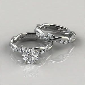 Women's Delicate Stainless Steel Twist Round Cut White Sapphire Ring Set Bridal Engagement Diamond Rings Wedding Rings Anniversary Gift Banquet Party Jewelry Ring Size 5-11