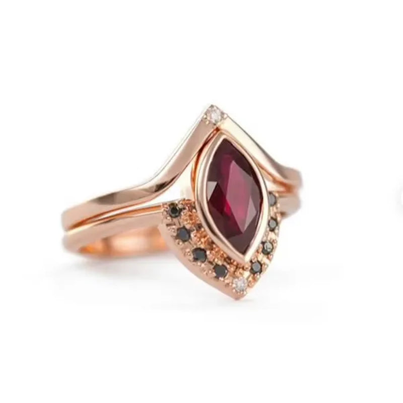 Unique Natural Rhombus 2 in 1 Ruby Engagement  Ring Marquise Bridal  Wedding Ring With Black Diamonds Women Ruby Ring Diamond Fine Jewelry Set （size 5-11）