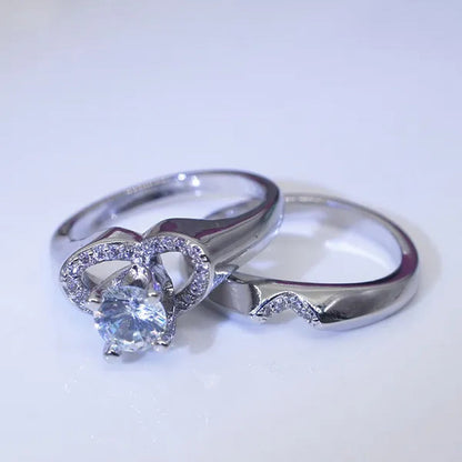 New Fashion Creative Exquisite Women'S Heart Shaped Simulation Zircon Ring Set Engagement Ring Set