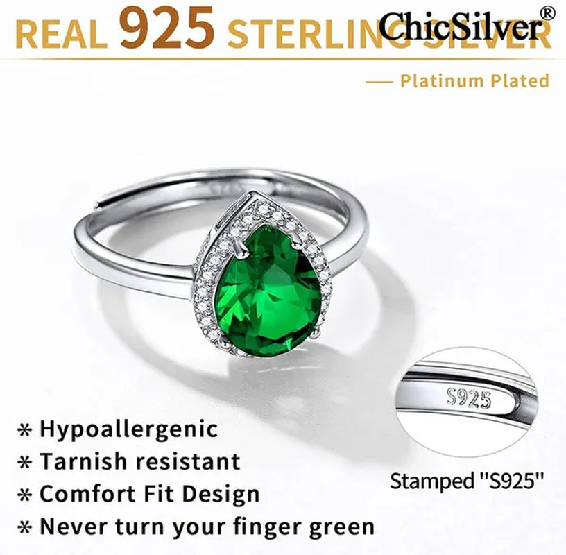 ChicSilver Pear Cut Teardrop Birthstone Promise Wedding Band Ring for Her 925 Sterling Silver Gemstone Jewelry for Women