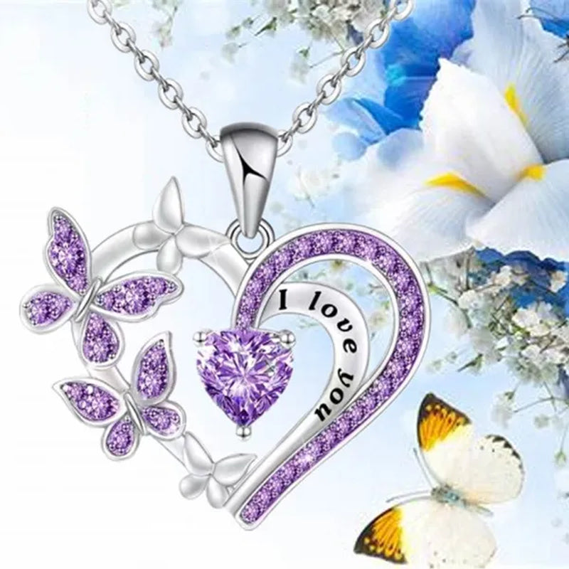 Exquisite Fashion Creative Women's Butterfly Necklace Crystal Butterfly Jewelry Love Pendant Butterfly Necklace Women's Wedding Jewelry Birthday Party Anniversary Gift Jewelry