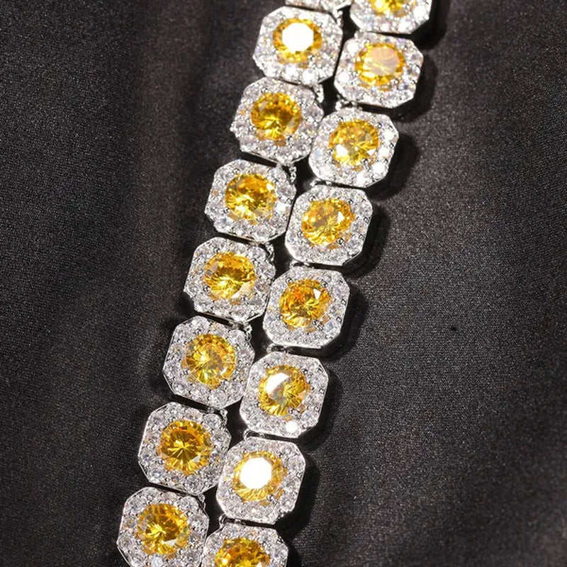 Hip-Hop Copper Inlaid Zircon Crystal Sugar Necklace Hipster Personality Pink Yellow Diamond Necklace for Men and Women with the Same Paragraph