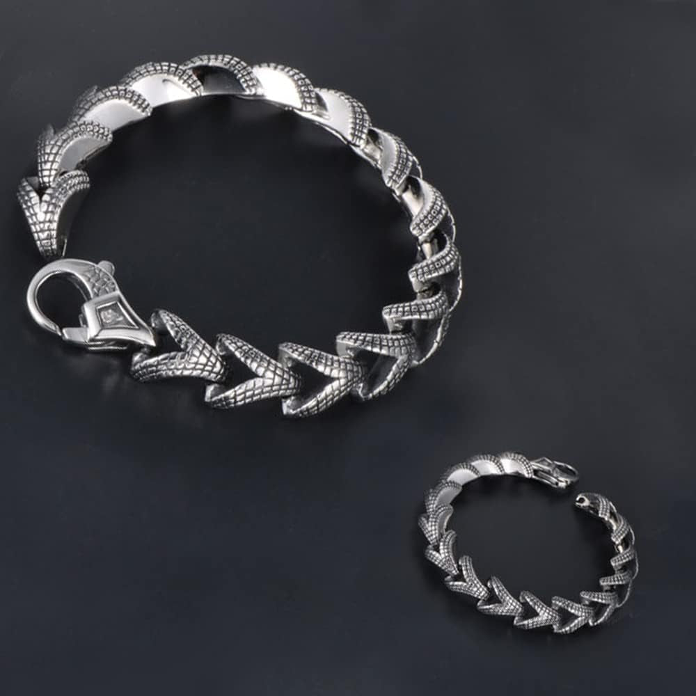 Stainless Steel Link of Dragon Scale Bangle Bracelet for Men Punk Rock Vintage Silver Bracelet