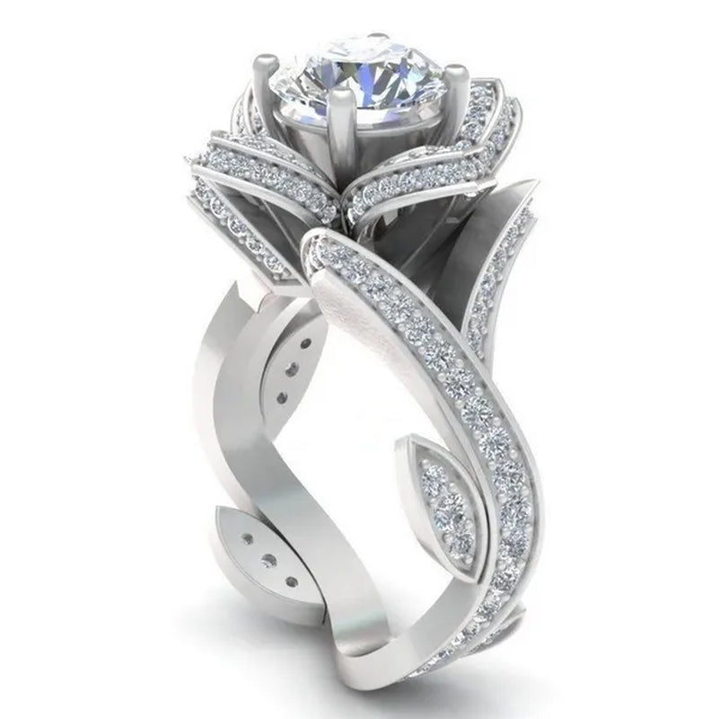 925 Sterling Silver Flower Leaf Round Cut Clear CZ Diamond 4.50CT Wedding Bridal Ring