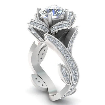 925 Sterling Silver Flower Leaf Round Cut Clear CZ Diamond 4.50CT Wedding Bridal Ring