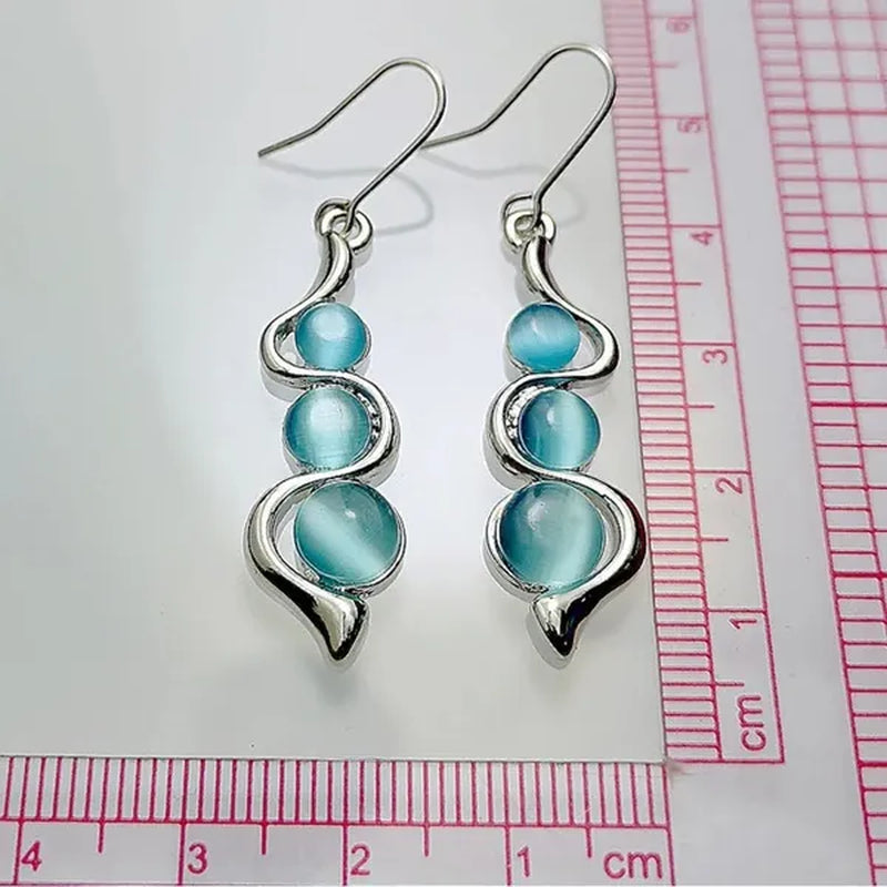 Blue Moonstone Dangle Earrings Sapphire Drop Earrings Fashion Jewelry Sapphire Inlay Zircon Earrings for Women Anniversary Gift Engagement Party Hoop Earrings  Earrings