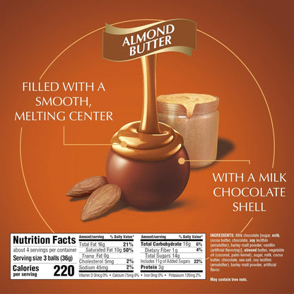 LINDOR Almond Butter Milk Chocolate Candy Truffles, Milk Chocolate with Almond Butter, 5.1 Oz. Bag