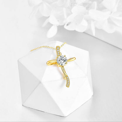 14K Yellow Gold Cross Necklace for Women, 14K Gold Infinity Cross Pendant Necklace Crufix Baptism Faith Jewelry Birthday Mothers Day Gifts for Mom Her Girlfriend Wife, 16+2 Inch