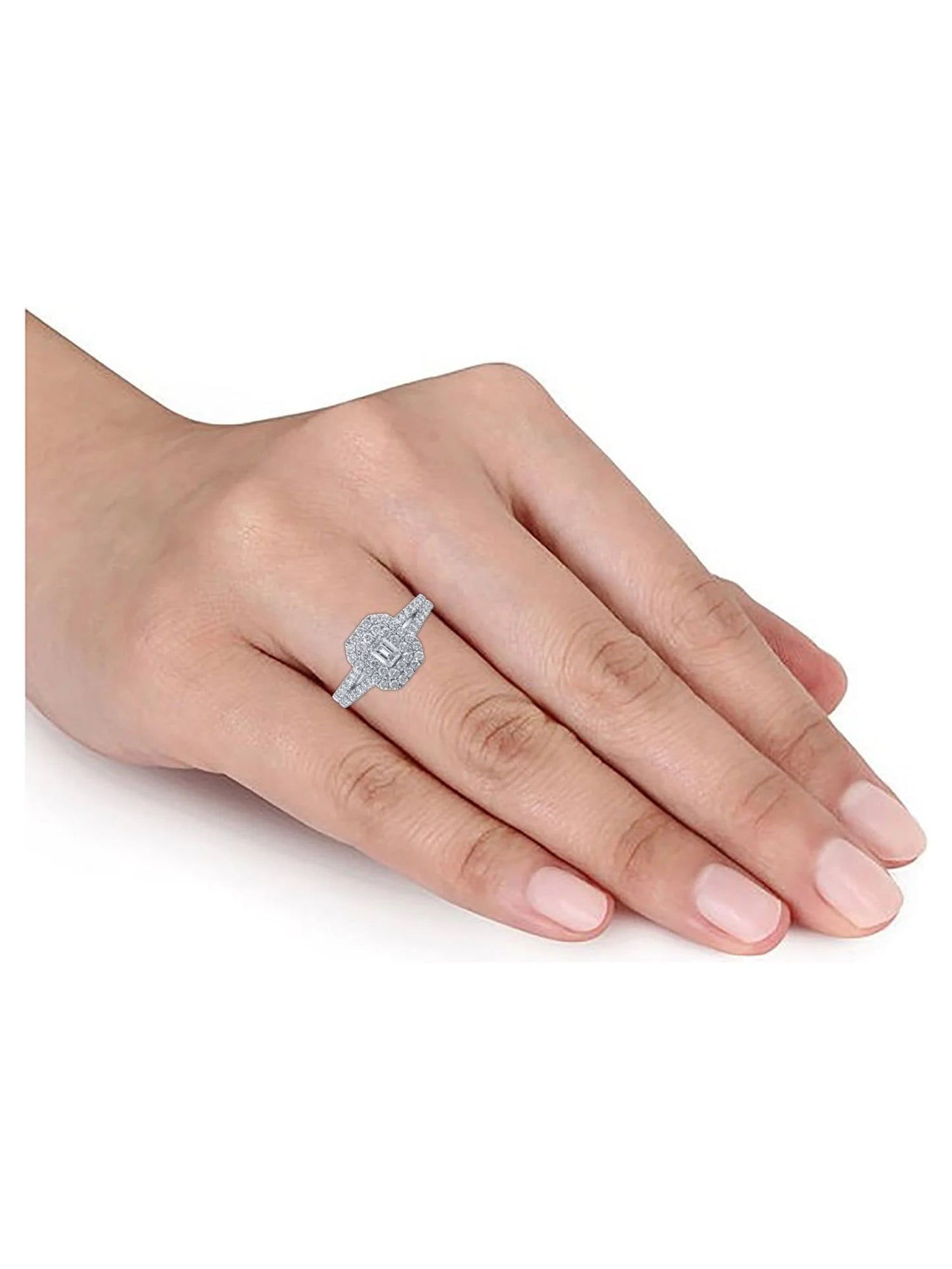 1 Carat T.W. (I2 Clarity, H-I Color)  Emerald Cut Diamond Engagement Ring in 10Kt White Gold, Size 9