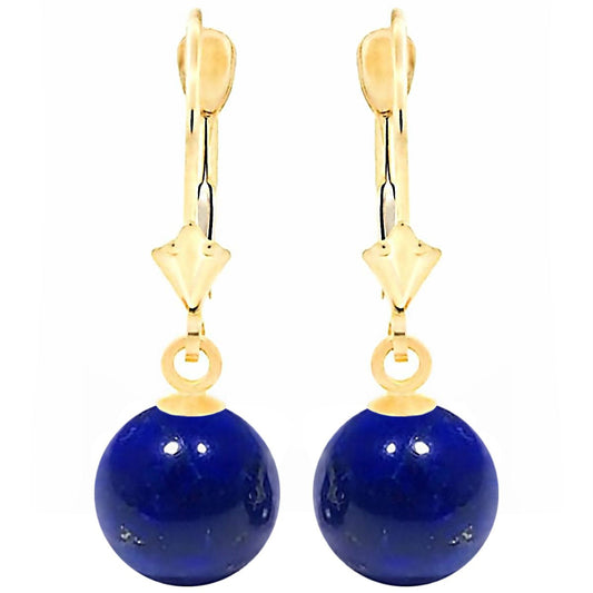 Trustmark 14K Yellow Gold 12Mm Natural Lapis Lazuli Ball Leverback Earrings