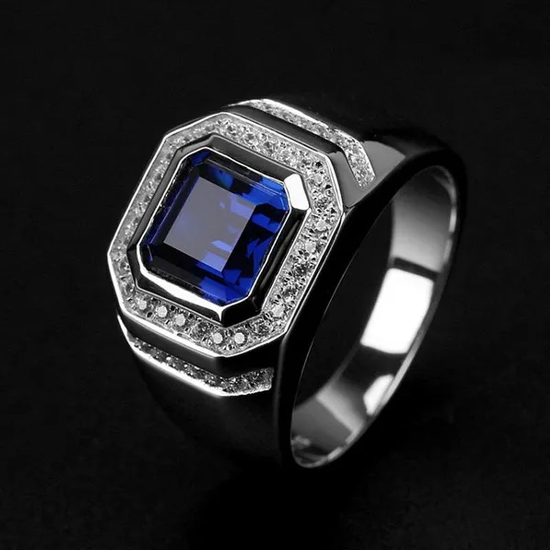 Luxury Men'S Fashion Jewelry Accessories 925 Sterling Silver Rings for Men Natural Gemstones Sapphire Ring Wedding Band Engagement Diamond Ring Fine Jewelry Mens Ring
