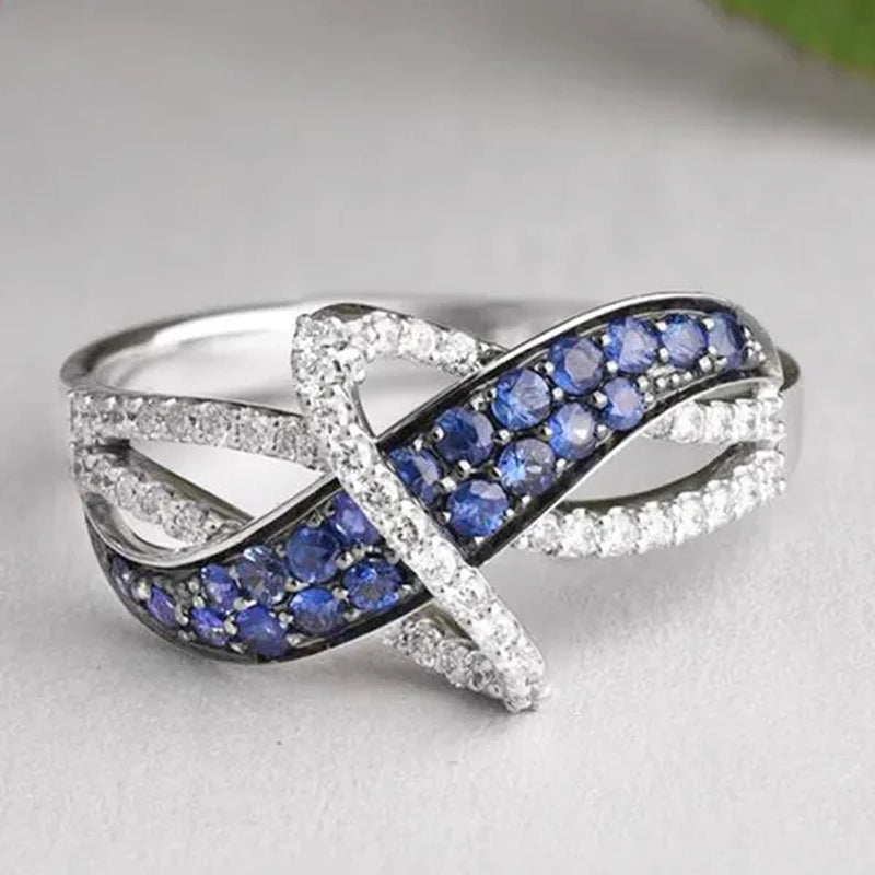 Women's Fashion Rings Exquisite silver-plated Blue Gemstone Ring Noble Women Diamond Engagement Wedding Birthday Cocktail Ring Beautiful Charming Valentine's Day Gift Proposal  Ring size 5-11