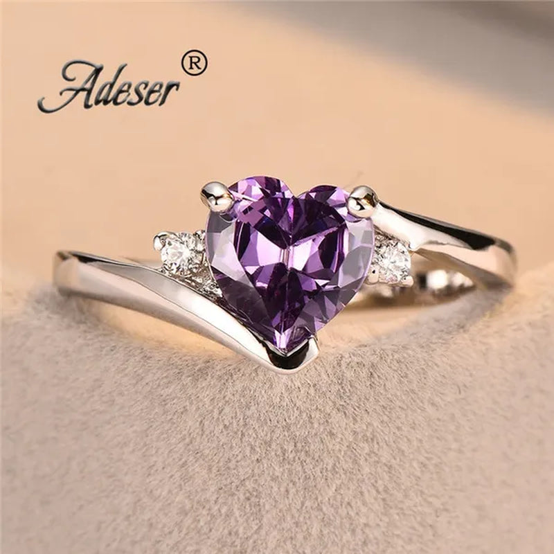 Heart Cut 5ct Amethyst Purple Crystal Zircon 925 Silver Ring Jewelry Gift Size 5-11